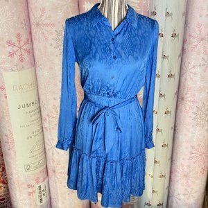 Vera Wang Blue Long Sleeve Collar Ruffle Dress Size XS